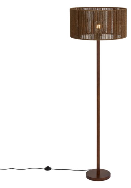 Lampa podłogowa drewno orzechowe z brązowym abażurem z papierowego sznurka 50/50/25 - Mels