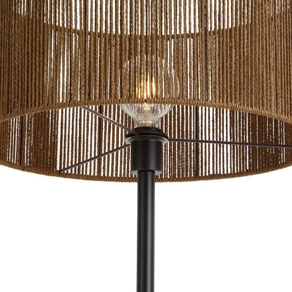Lampa podłogowa czarna z brązowym abażurem z papierowego sznurka 50/50/25 - Simplo