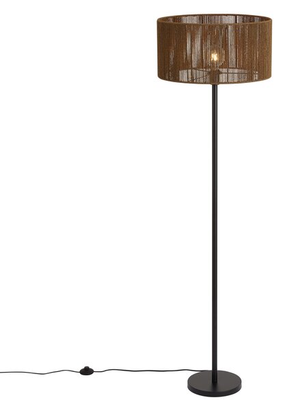 Lampa podłogowa czarna z brązowym abażurem z papierowego sznurka 50/50/25 - Simplo