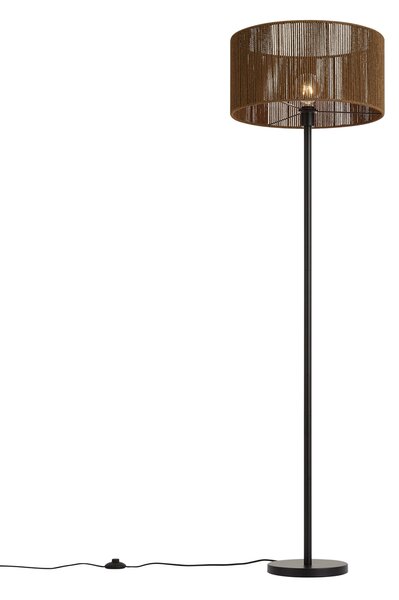 Lampa podłogowa czarna z brązowym abażurem z papierowego sznurka 50/50/25 - Simplo