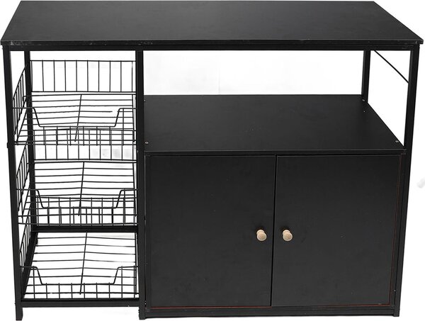 Półka kuchenna, wolnostojąca półka z 3 metalowymi koszami, wymiary 100x30x80 cm. Półka pod mikrofalówkę i miejsce do przechowywania garnków, szafka kuchenna, wolnostojąca komoda, idealna do jadalni lub salonu