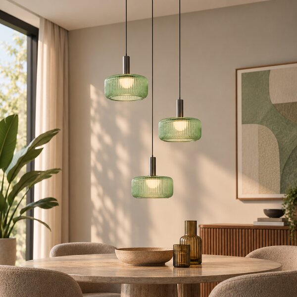 Designerska lampa wisząca grafitowa z zielonym szkłem, zintegrowany LED, 3-stopniowo ściemnialna, 3-punktowa Easylift - Fiera