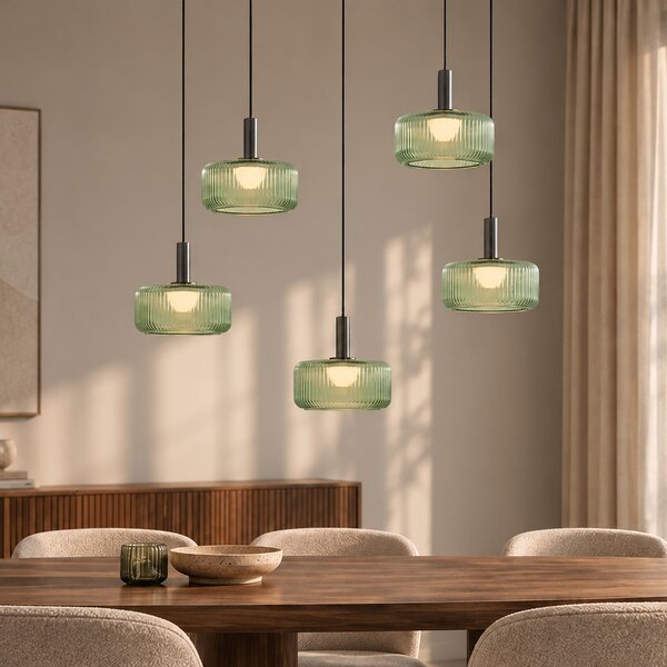 Designerska lampa wisząca Fiera, grafitowa, z zielonym szkłem, zintegrowanym LED, 3-stopniowo ściemnialna, 5-punktowa, z systemem Easylift