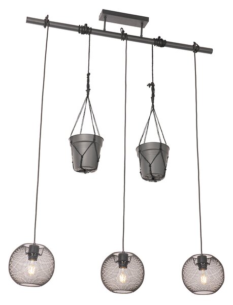 Industrialna lampa wisząca czarna 3-światłowa - Flor