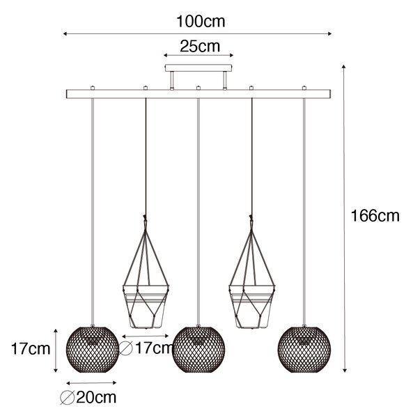 Industrialna lampa wisząca czarna 3-światłowa - Flor
