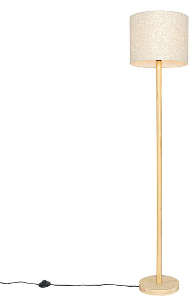 Wiejska lampa podłogowa drewniana z lnianym abażurem beżowym 32 cm - Mels Oswietlenie wewnetrzne