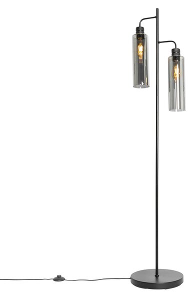 Nowoczesna lampa podłogowa czarna z przydymionym szkłem 2 światła - Stavelot Oswietlenie wewnetrzne