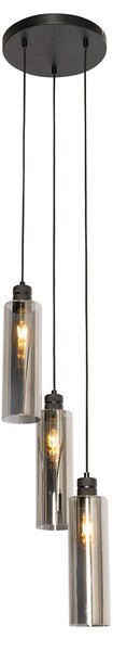 Nowoczesna lampa wisząca czarna z przydymionym szkłem 3-punktowa - Stavelot Oswietlenie wewnetrzne