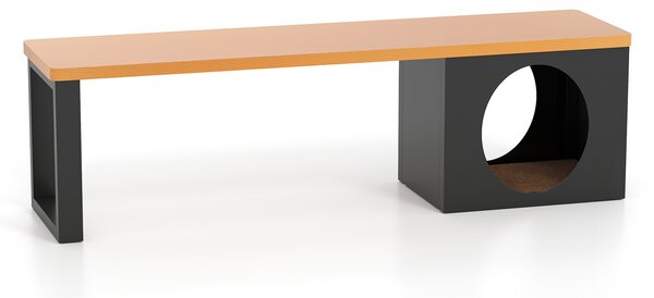 Metalowa ławka ogrodowa z domkiem dla kota