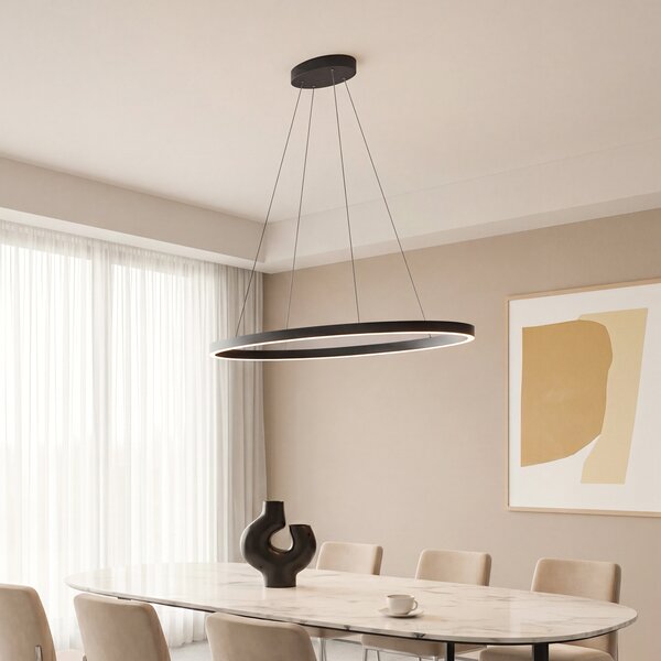 Designerska lampa wisząca czarna owalna z wbudowanym LED 3-stopniowo ściemnialna - Ovallo