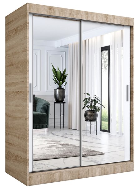 Szafa przesuwna z lustrem 150 cm dąb sonoma + biały R3-N80