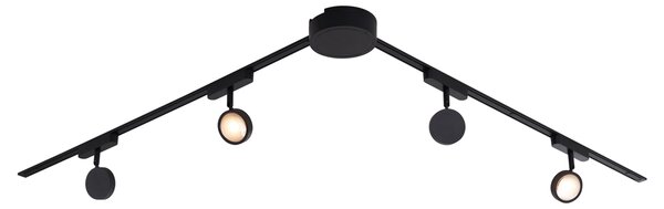 Nowoczesny system oświetlenia szynowego z 4 czarnymi reflektorami jednofazowymi - Magnetic Lance