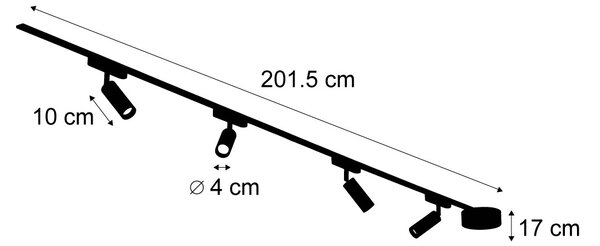 Nowoczesny system oświetlenia szynowego z 4 czarnymi reflektorami jednofazowymi - Magnetic Samson