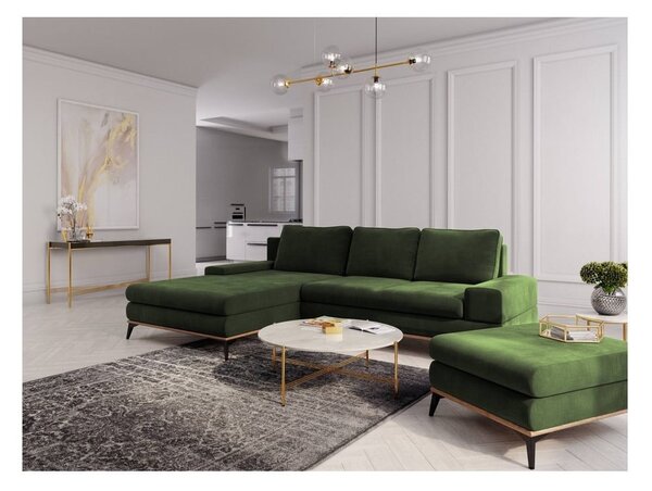 Butelkowozielony rozkładany narożnik Windsor & Co Sofas Planet, lewostronny