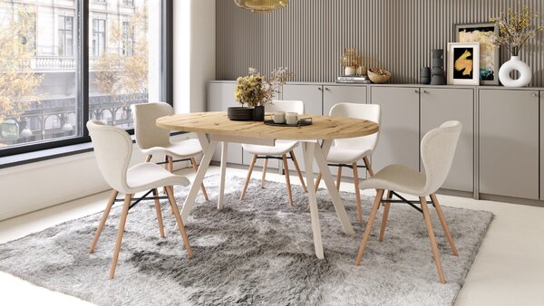ALMO Dąb Artisan/nogi beżowe - OKRĄGŁY STÓŁ ROZKŁADANY Z NOGAMI Y LOFTOWY/INDUSTRIALNY DO SALONU/JADALNI