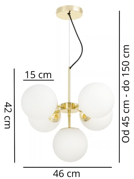 LAMPA WISZĄCA NOWOCZESNA ZŁOTO KLASYCZNE BIAŁE KULE STELVIO 5