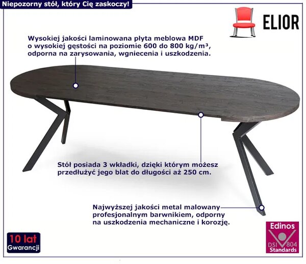 Okrągły czarny rozkładany stół w stylu loft E8-P61