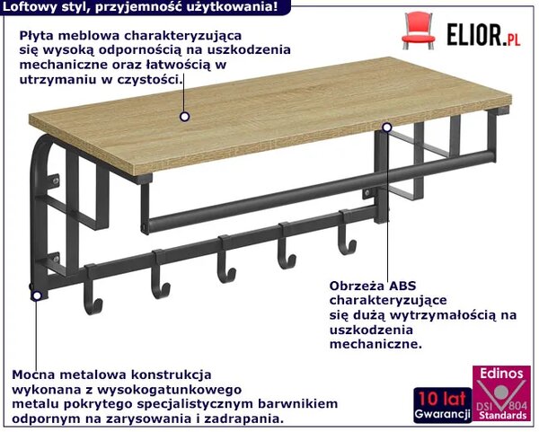 Półka ścienna z wieszakami na ubrania dąb sonoma T1-M11