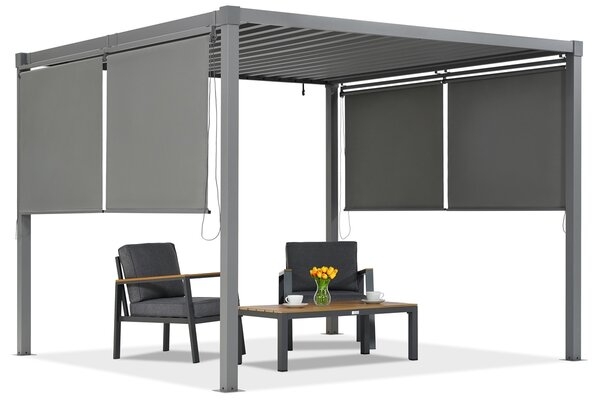 Antracytowa pergola tarasowa Madera 3x3m z roletami na 2 boki Garden Point