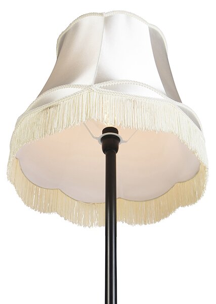 Lampa podłogowa retro czarna z abażurem w stylu babci kremowym 45 cm - Simplo