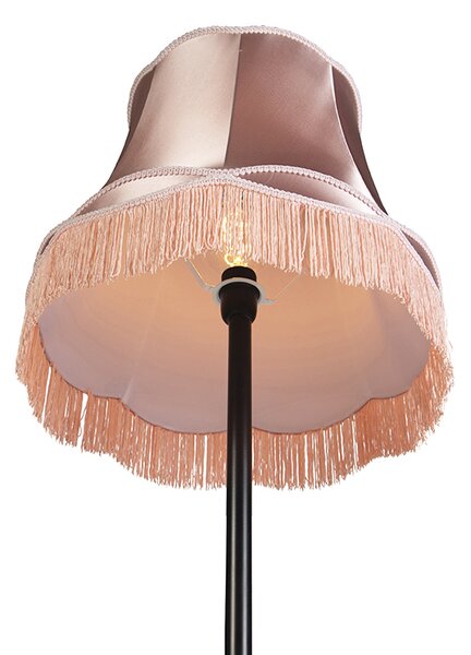Lampa stojąca retro czarna z abażurem w stylu babci w kolorze różowym 45 cm - Simplo