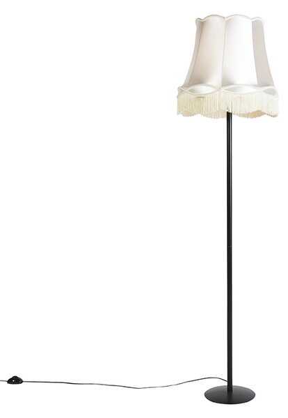 Lampa podłogowa retro czarna z abażurem w stylu babci kremowym 45 cm - Simplo