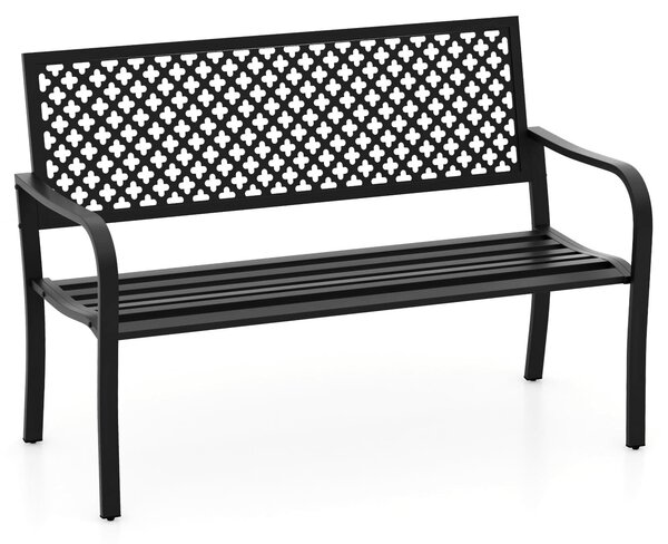 Ławka ogrodowa metalowa - 2-3 osoby - 127 x 62 x 86 cm - Czarna