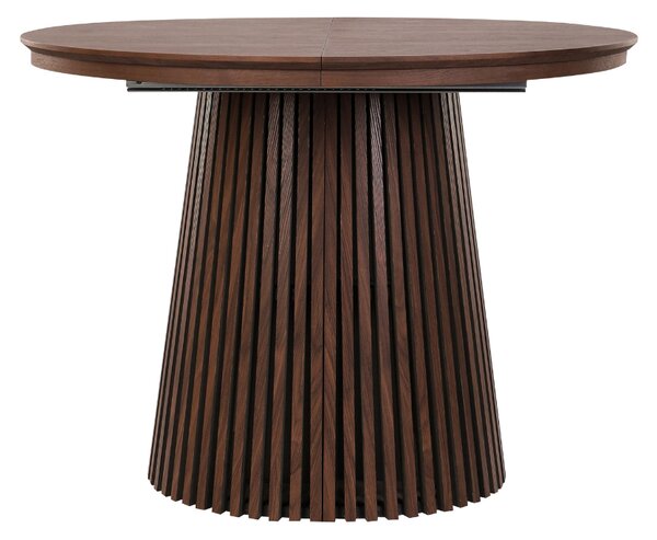 Stół rozkładany Cliff 100-180 cm okrągły z ryflowaną podstawą, ciemny orzech