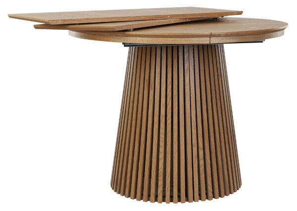 Stół rozkładany Cliff 100-180 cm okrągły z ryflowaną podstawą, dąb naturalny