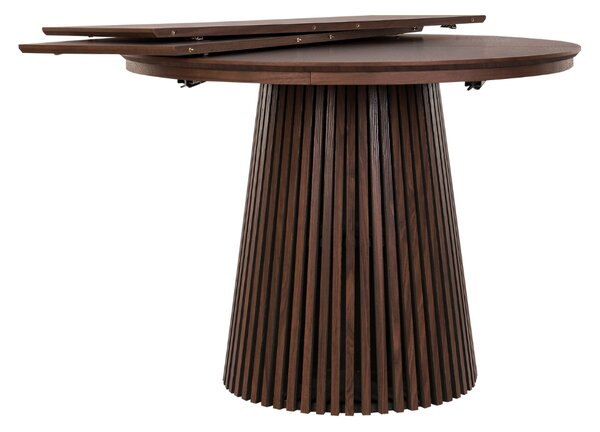 Stół rozkładany Cliff 100-180 cm okrągły z ryflowaną podstawą, ciemny orzech