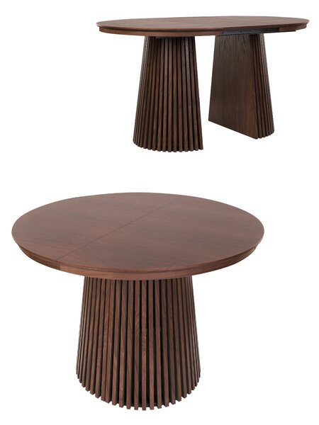 Stół rozkładany Cliff 100-180 cm okrągły z ryflowaną podstawą, ciemny orzech