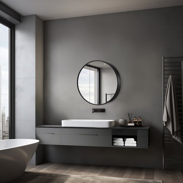 Szafka lustrzana z o?wietleniem Talos Black Nova Ø60 cm czarna - szafka ?azienkowa z lustrem z 2 pó?kami - aluminium - lustrzana tylna ?ciana