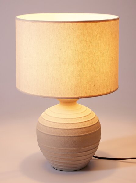 Lampa stołowa z okrągłą podstawą cementową, abażur lniany, Ø 32 x 47 cm