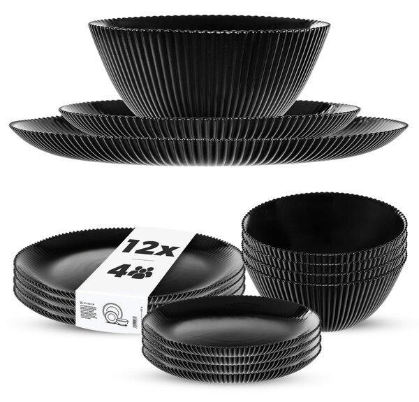 Zestaw obiadowy Regno salaterka 20 cm + talerz deserowy + talerz płytki czarny 4 kpl
