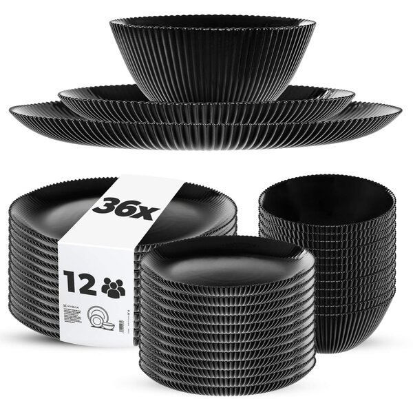 Zestaw obiadowy Regno salaterka 15 cm + talerz deserowy + talerz płytki czarny 12 kpl