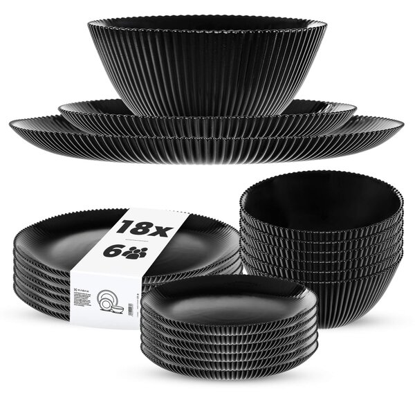 Zestaw obiadowy Regno salaterka 20 cm + talerz deserowy + talerz płytki czarny 6 kpl