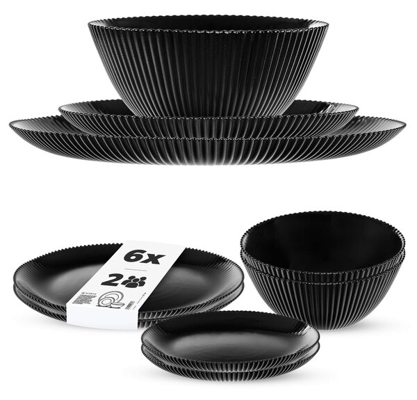 Zestaw obiadowy Regno salaterka 20 cm + talerz deserowy + talerz płytki czarny 2 kpl