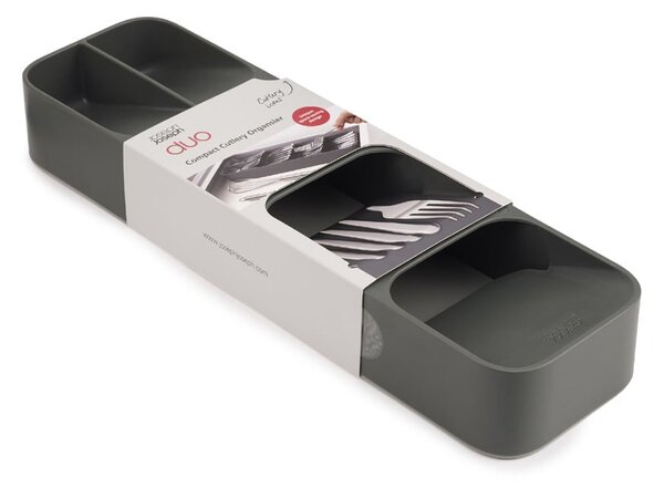 Szary plastikowy organizer na sztućce do szuflady 11 x 39,5 cm Duo – Joseph Joseph