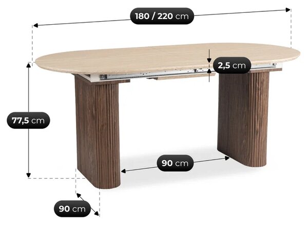 Stół Rozkładany OVAL 180-220 cm Trawertyn/Orzech Nowoczesny