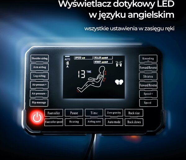 Fotel Masujący VX MAX Wypoczynkowy Szary Ekoskóra Nowoczesny Angielski