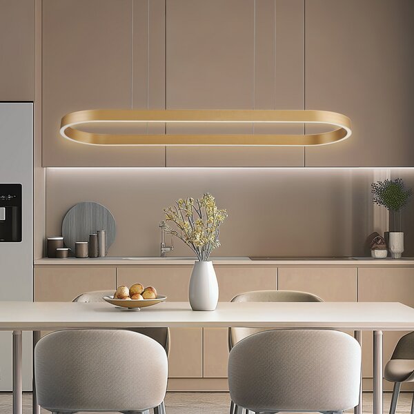 Lampa Wisząca Lucande, Melinay, ściemnialny, złoty | mosiężny, salon, aluminium, nowoczesny