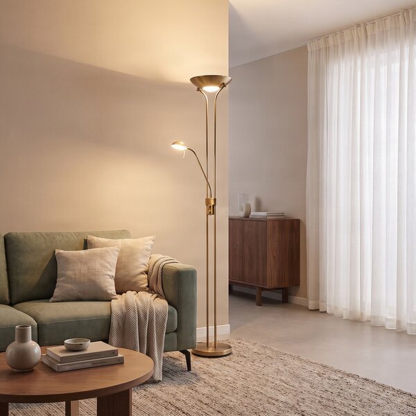Lampa Podłogowa Lindby, Josefin, ściemnialny, antyczny mosiądz, salon, metal, nowoczesny