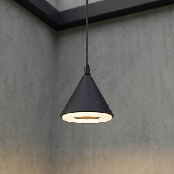 Lampa wisząca zewnętrzna LED Lindby Soran, Ø 15 cm, czarna, IP44 Soran, czarny, metal, nowoczesny