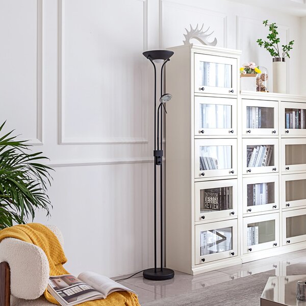 Lampa Podłogowa Lindby, Josefin, ściemnialny, czarny, salon, metal, nowoczesny