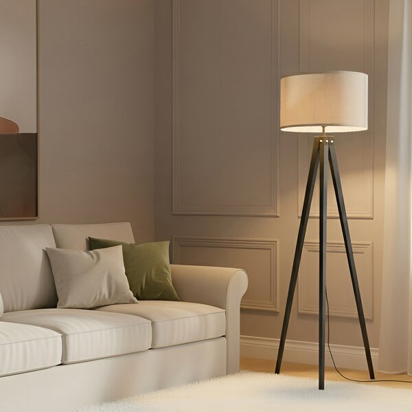 Lampa Podłogowa Lindby, Herry, czarny, salon, tkanina | tekstylia, skandynawski