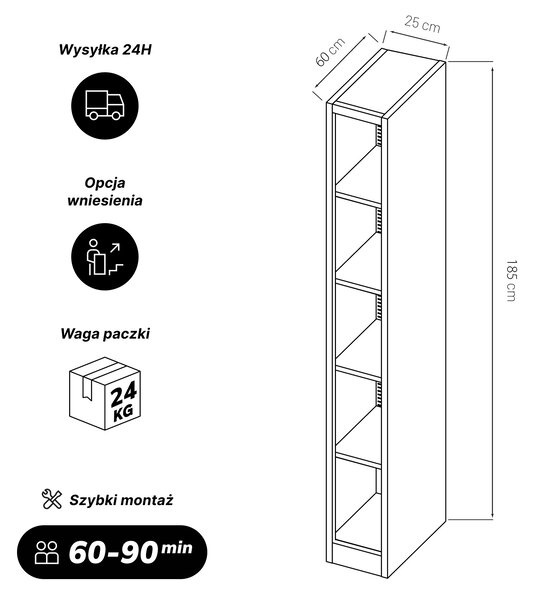 Regał metalowy wąski, archiwizacyjny na dokumenty antracytowy, 250x1850x600 mm: TIM