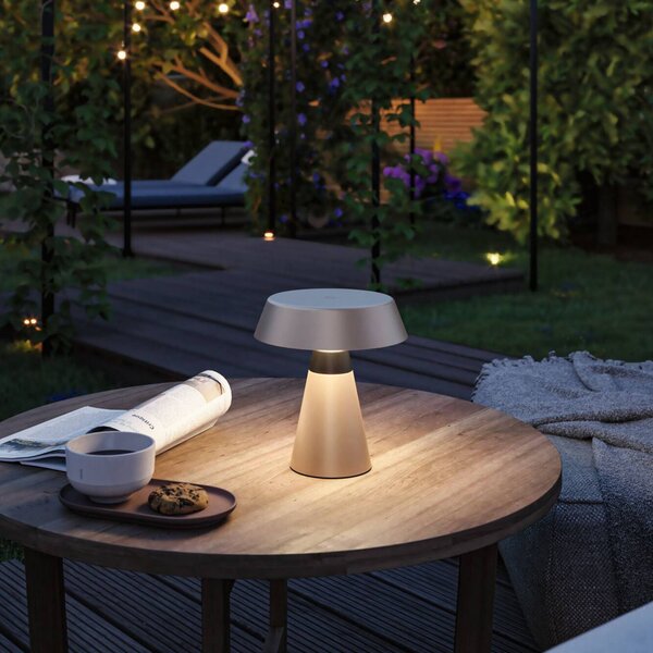 Paulmann Lampa stołowa LED Lirox z akumulatorem, beżowo-czarna, 20 cm, IP44 Lirox, możliwość ściemniania, kremowy / amber, salon / jadalnia, metal, nowoczesny