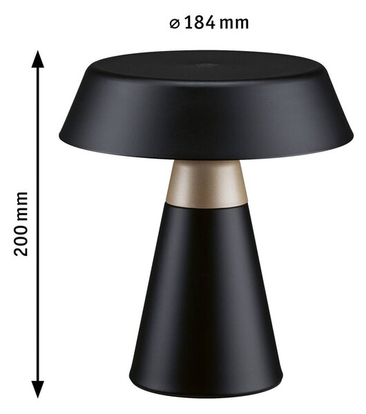 Paulmann Lampa stołowa LED Lirox z akumulatorem, czarna/beżowa, 20 cm, IP44 Lirox, możliwość ściemniania, czarny, salon / jadalnia, metal, nowoczesny