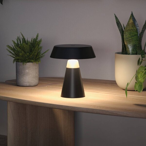 Paulmann Lampa stołowa LED Lirox z akumulatorem, czarna/beżowa, 20 cm, IP44 Lirox, możliwość ściemniania, czarny, salon / jadalnia, metal, nowoczesny