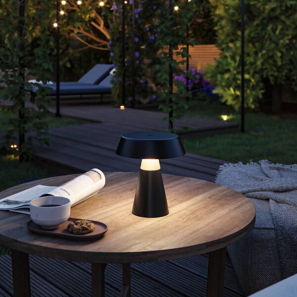 Paulmann Lampa stołowa LED Lirox z akumulatorem, czarna/beżowa, 20 cm, IP44 Lirox, możliwość ściemniania, czarny, salon / jadalnia, metal, nowoczesny